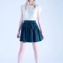 L'école Des Femmes Tops Cream & Black Mandarin Cap Sleeve Blouse