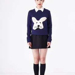 L'école Des Femmes Navy Bunny Sweater Knitwear & Sweatshirts
