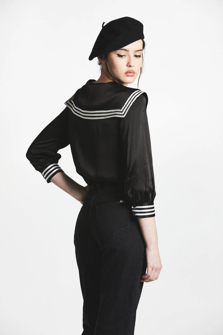 L'école Des Femmes Tops Silk Sailor Top (Black) 4 L'école Des Femmes Tops Silk Sailor Top (Black)