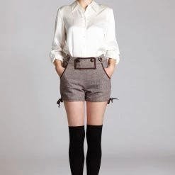 L'école Des Femmes Brown Wool Lederhosen Shorts