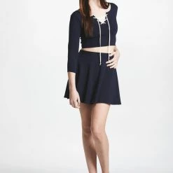 L'école Des Femmes Manara Lace-Up Two Piece (Navy) Skirts