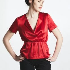 L'école Des Femmes Red Parisienne Silk Blouse