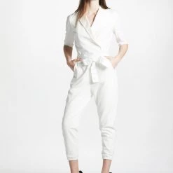 L'école Des Femmes Catwoman Crèpe Jumpsuit (White) Jumpsuits & Playsuits