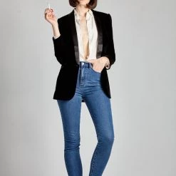 L'école Des Femmes Black Serge Velvet Smoking Jacket Coats & Jackets