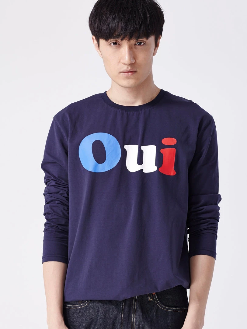L'école Des Femmes Oui Tricolor Long Sleeve Tee (Navy) MEN 3 L'école Des Femmes Oui Tricolor Long Sleeve Tee (Navy) MEN