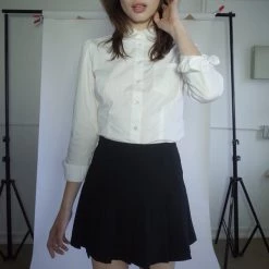 L'école Des Femmes Long Sleeve Peter Pan Collar Blouse Tops