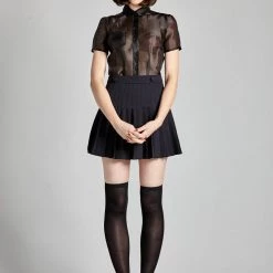 L'école Des Femmes Peter Pan Collar Organza Button Up (Black)