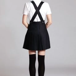 L'école Des Femmes Pleated Suspender Skirt (Navy Or Black) Skirts