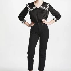 L'école Des Femmes Tops Silk Sailor Top (Black)