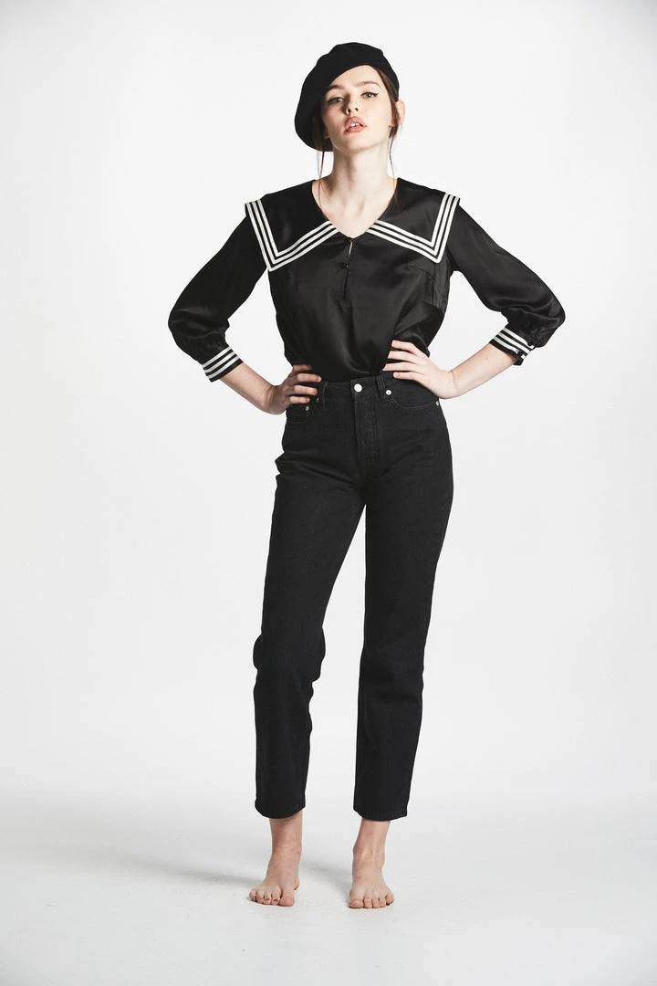 L'école Des Femmes Tops Silk Sailor Top (Black) 3 L'école Des Femmes Tops Silk Sailor Top (Black)