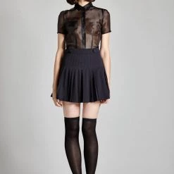 L'école Des Femmes Peter Pan Collar Organza Button Up (Black)