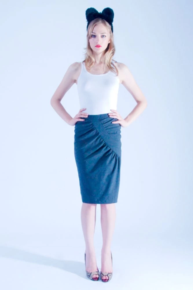 L'école Des Femmes Grey Wool Pencil Stretch Skirt Skirts 3 L'école Des Femmes Grey Wool Pencil Stretch Skirt Skirts