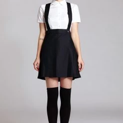 L'école Des Femmes Pleated Suspender Skirt (Navy Or Black) Skirts