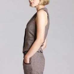 L'école Des Femmes Brown Herring Bone Waist Coat Coats & Jackets