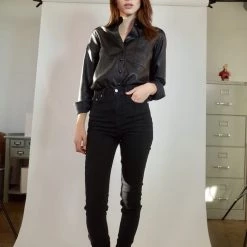 L'école Des Femmes Leather Button-Up Shirt Tops