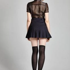 L'école Des Femmes Peter Pan Collar Organza Button Up (Black)