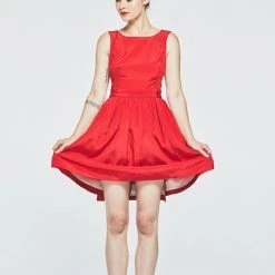 L'école Des Femmes Dresses Bow Back Silk Dress (Red)