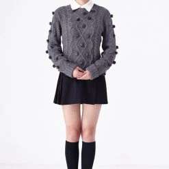 L'école Des Femmes Pom Pom Cable Sweater Knitwear & Sweatshirts