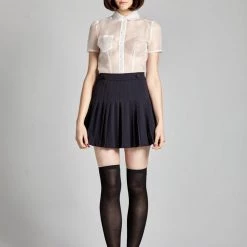 L'école Des Femmes Peter Pan Collar Organza Button Up (White) Tops