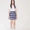 L'école Des Femmes Blue Check Pleated Skirt NEW