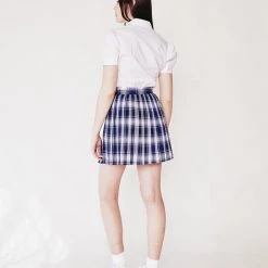 L'école Des Femmes Blue Check Pleated Skirt NEW 14 L'école Des Femmes Blue Check Pleated Skirt NEW