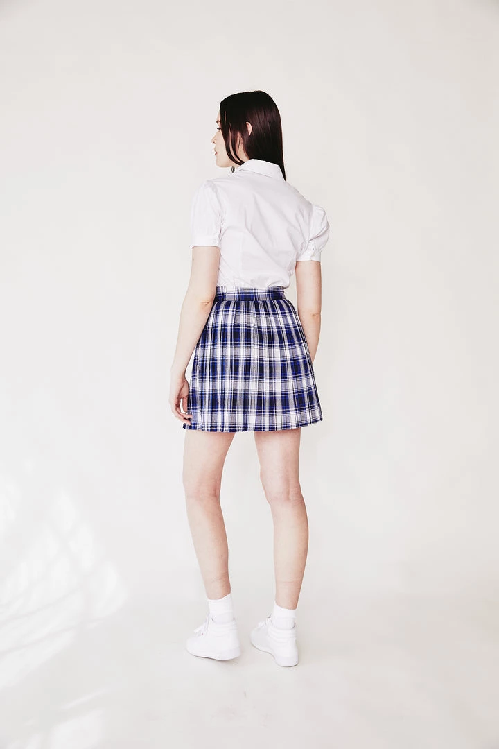 L'école Des Femmes Blue Check Pleated Skirt NEW 8 L'école Des Femmes Blue Check Pleated Skirt NEW