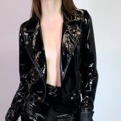 L'école Des Femmes Vinyl Moto Jacket Coats & Jackets