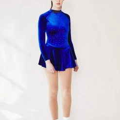 L'école Des Femmes NEW Blue Velvet Figure Skating Dress