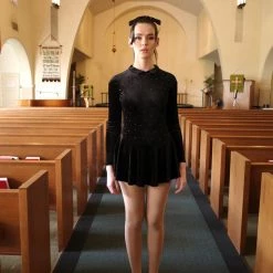 L'école Des Femmes NEW Black Velvet Figure Skating Dress