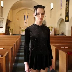 L'école Des Femmes NEW Black Velvet Figure Skating Dress