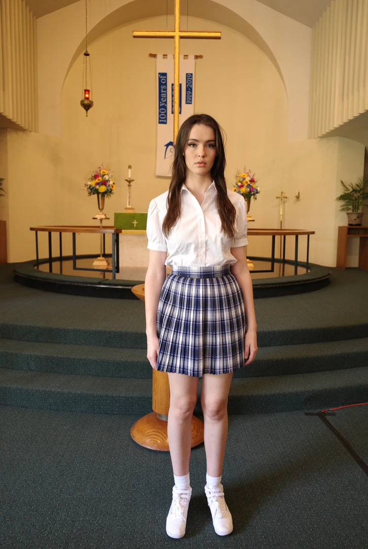 L'école Des Femmes Blue Check Pleated Skirt NEW 4 L'école Des Femmes Blue Check Pleated Skirt NEW