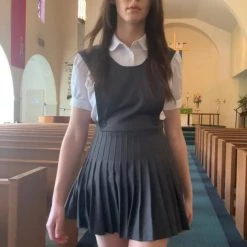 L'école Des Femmes NEW Grey Pleated Pinafore