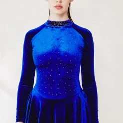 L'école Des Femmes NEW Blue Velvet Figure Skating Dress