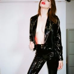 L'école Des Femmes Vinyl Moto Jacket Coats & Jackets