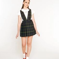 L'école Des Femmes Green Tartan Pinafore NEW