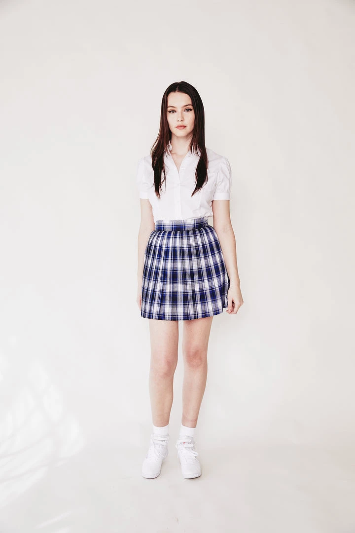 L'école Des Femmes Blue Check Pleated Skirt NEW 7 L'école Des Femmes Blue Check Pleated Skirt NEW